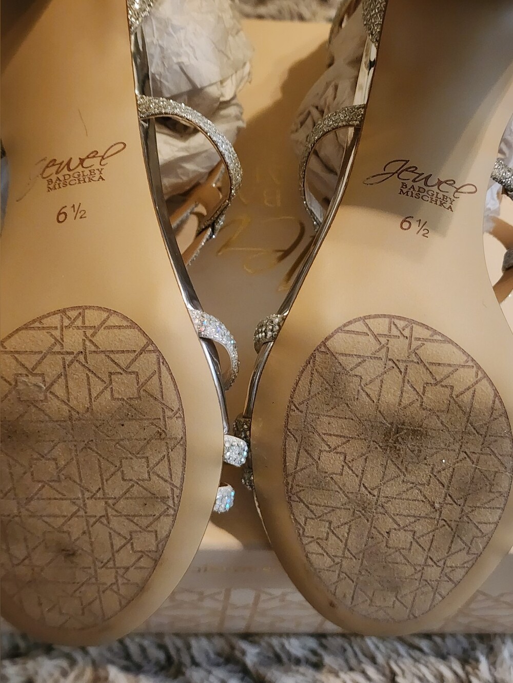 Jewel Badgley Mischka Silver Crystal Strappy High Heels - Picture 10 of 10